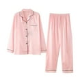 thumbnail image 1 of fheaev Satin Pajama Sets for Women Summer Sleepwear Solid Color Turn-Down Collar Long Sleeve Long Pant Silk Pjs Sets Casual Comfy Pjs Set Homewear, 1 of 3