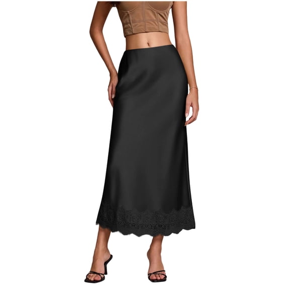fheaev Satin Silk Skirts for Women Ankle Length High Waist Elasticized A-Line Flowy Elegant Skirt Cocktail Party Wear