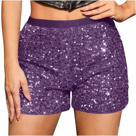 fheaev Sequin Shorts for Women High Elastic Waist Straight Leg Shorts Solid Glitter Shorts Straight Leg Hotpants Bottom for Party Club Concert