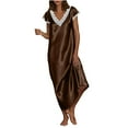 thumbnail image 1 of fheaev Sleep Shirts For Women Summer Fashio Short Sleeves V-Neck Long Nightgown Super Soft Sleepwear Comfy Pullover Dress Satin Silk Nightshirts With Pocket Home Wear Pajamas Long Dress, 1 of 4