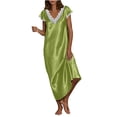 thumbnail image 1 of fheaev Sleep Shirts For Women Summer Fashio Short Sleeves V-Neck Long Nightgown Super Soft Sleepwear Comfy Pullover Dress Satin Silk Nightshirts With Pocket Home Wear Pajamas Long Dress, 1 of 4