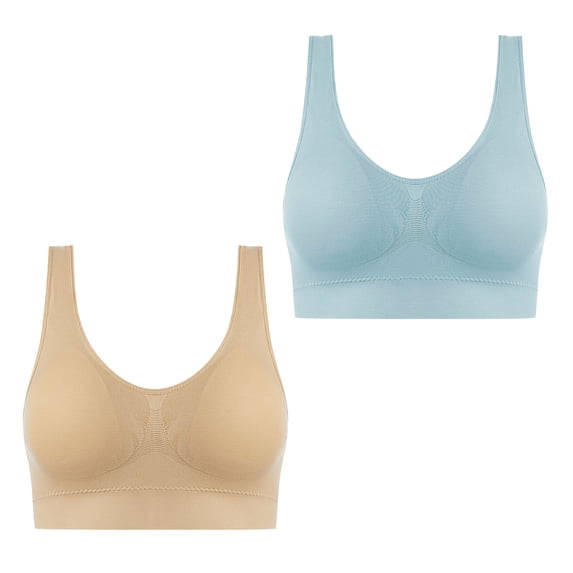 fheaev Sports Bras for Women 2 Pack Seamless Removable Pads Wireless Sleep Bras Yoga Bra Plus Size Wirefree Everyday Bra Pure Color Breathable Comfy Workout Bra Underwear