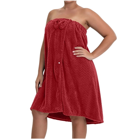 fheaev Strapless Robe for Women Knee Length Thick Knit Button Front Solid Color Bathrobe Wine,Free Size