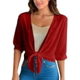 thumbnail image 1 of fheaev Summer Cardigans for Women V Neck 1/2 Sleeve Tie Front Loose Fit Lightweight Chiffon Sun Protection Top Red M, 1 of 9