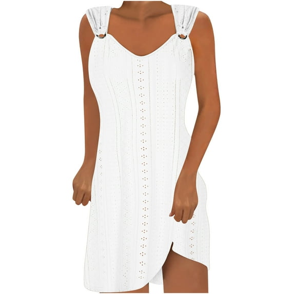 fheaev Summer Dresses For Women 2024 Sleeveless Beach Sundress Swimsuit Cover Ups Swing A-Line Elegant Dresses Casual Loose Boho Dress Tank Tshirt Dress