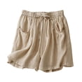 thumbnail image 1 of fheaev Summer Linen Shorts for Women High Waisted Wide Leg Shorts with Pockets Drawstring Soft Workout Shorts Elastic Waist Lace-Up Casual Shorts Beach Airport Travel Vacation Outfits, 1 of 3