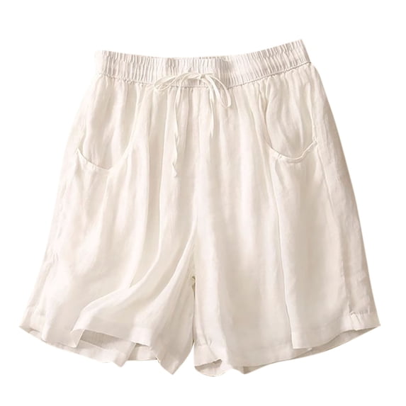 fheaev Summer Linen Shorts for Women High Waisted Wide Leg Shorts with Pockets Drawstring Soft Workout Shorts Elastic Waist Lace-Up Casual Shorts Beach Airport Travel Vacation Outfits