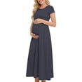 thumbnail image 1 of fheaev Summer Maternity Dresses for Women Short Sleeve Crew Neck Mid-Length Solid Color Loose Fit Casual Dress Dark Gray L, 1 of 7