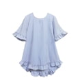 thumbnail image 1 of fheaev Summer Tops for Women Solid Color Round Neck Short Sleeve Ruffled Loose Fit Casual Blouse Outfits, 1 of 7