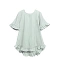 thumbnail image 1 of fheaev Summer Tops for Women Solid Color Round Neck Short Sleeve Ruffled Loose Fit Casual Blouse Outfits, 1 of 7
