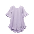 thumbnail image 1 of fheaev Summer Tops for Women Solid Color Round Neck Short Sleeve Ruffled Loose Fit Casual Blouse Outfits, 1 of 7