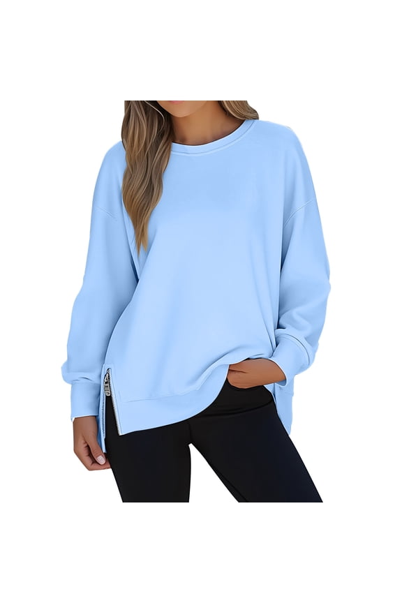 Sweatshirt for Women Side Split Tunic Tops Fall Fashion Outfits Winter Clothes 2025 Long Sleeve Crewneck Shirts Trending Now