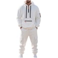 thumbnail image 1 of fheaev Sweatsuit for Men 2 Piece Outfits Fleece Lined Hoodie Tracksuit Casual Solid Color Drawstring Joggers And Long Sleeve Zipper Hooded Sweatshirt with Pockets for Fall Winter Wear, 1 of 9