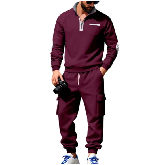 fheaev Sweatsuits for Men Fleece Lined Half Zipper Sweatshirt And Sweatpants Set Athletic Workout Track Suits 2 Piece Set Sweat Suit Outfits Tracksuits