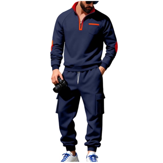 fheaev Sweatsuits for Men Fleece Lined Half Zipper Sweatshirt And Sweatpants Set Athletic Workout Track Suits 2 Piece Set Sweat Suit Outfits Tracksuits
