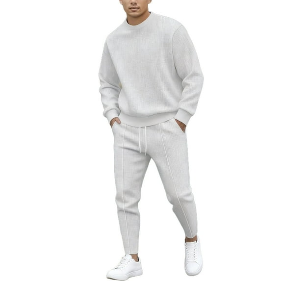 fheaev Sweatsuits for Men 2-Piece Outfits Casual Solid Color Long Sleeve Sweatshirt Jogging Sweatpants with Pockets Men'S Tracksuit