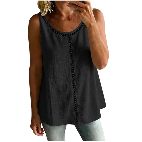 fheaev Tank Tops for Women Crew Neck Sleeveless Loose Fit Flowy Trendy Summer Outfits Black XL