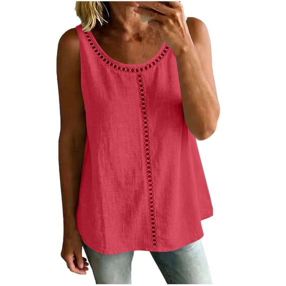 fheaev Tank Tops for Women Crew Neck Sleeveless Loose Fit Flowy Trendy Summer Outfits Red XL