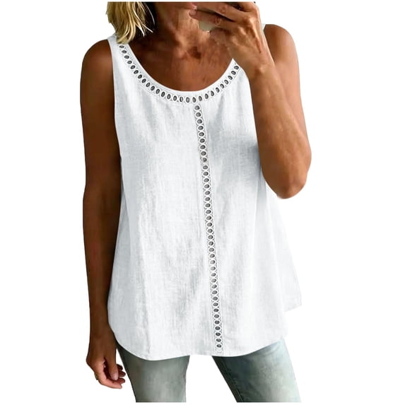 fheaev Tank Tops for Women Crew Neck Sleeveless Loose Fit Flowy Trendy Summer Outfits White M