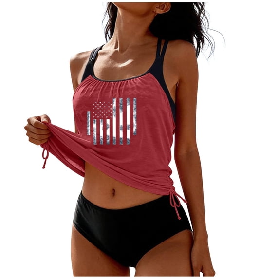 fheaev Tankini Swimsuits Set for Women Two Pc Bathing Suit Beach Swim Suit Blouson Swim Tank Top And High Waisted Bottom Split Swimsuit Ladies Swimwear
