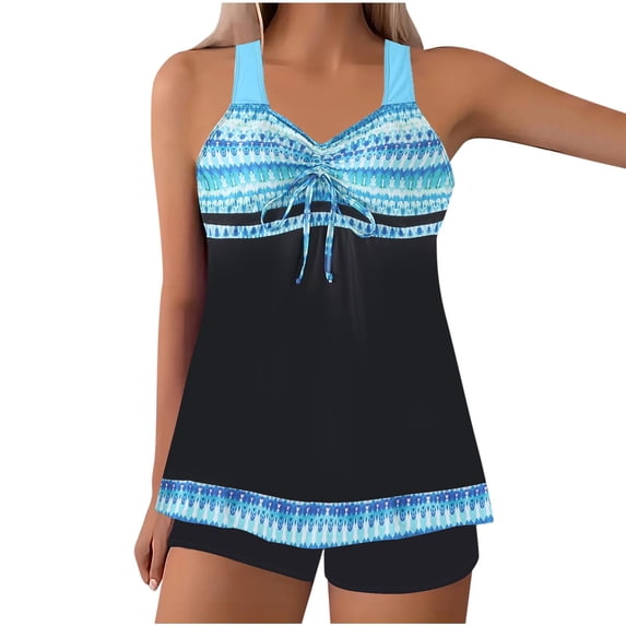 fheaev Tankini Swimsuits Set for Women Plus Size Modest Print Flowy Swim Tops with Chest Pad without Underwire And Shorts Summer Beach Swimwear