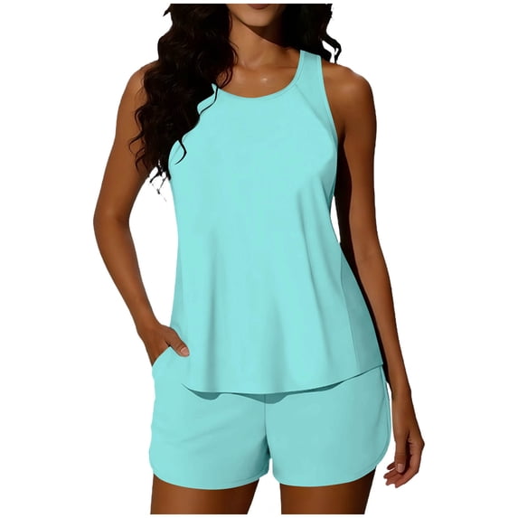 fheaev Tankini Swimsuits Set for Women Two-Piece Modest Tank Top And High Waisted Bottom Bathing Suit Padded Push Up Summer Beach Swimwear