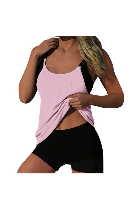 Tankini Swimsuits Set for Women Two-Piece Modest Tank Top And High Waisted Bottom Bathing Suit Padded Push Up Summer Beach Swimwear