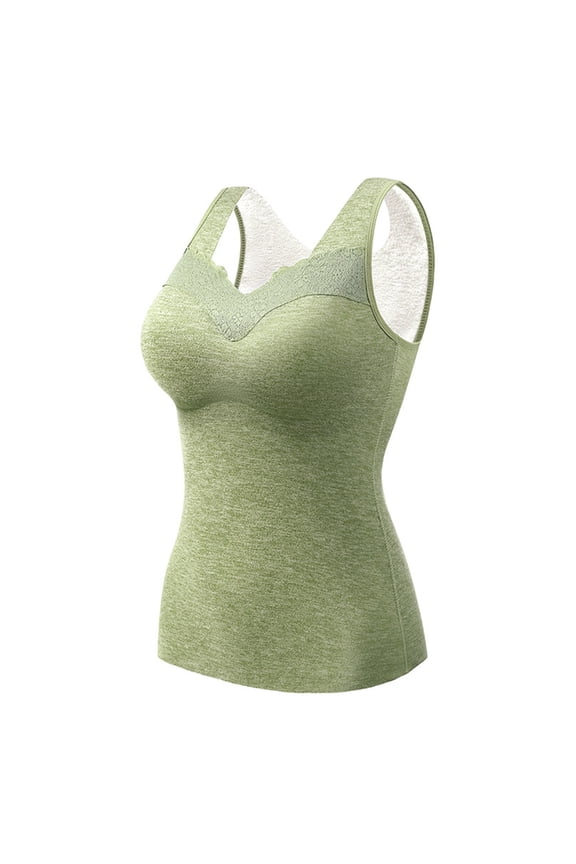 Thermal Tank Top for Women With Built-In Bra Self-Heating Lace Warm Sleeveless Fleece Lined Bottoming Cold-Proof Camis Tank Underwear Top for Winter Cold Weather Skii