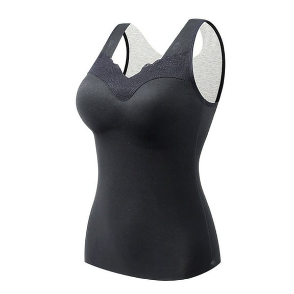 fheaev Thermal Tank Top for Women With Built-In Bra Self-Heating Lace Warm Sleeveless Fleece Lined Bottoming Cold-Proof Camis Tank Underwear Top for Winter Cold Weather Skii