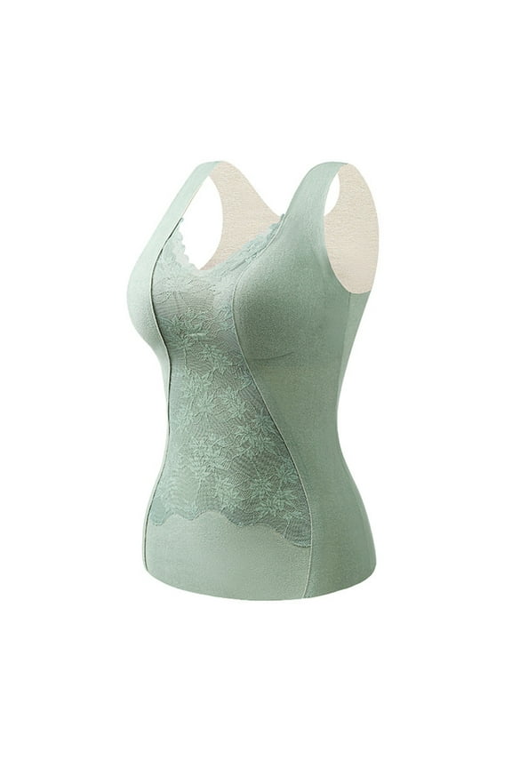 Thermal Tank Top for Women Thicken Sleeveless Self-Heating Lace Warm Fleece Lined Bottoming Cold-Proof Camis Tank Underwear Top for Winter Cold Weather Skii