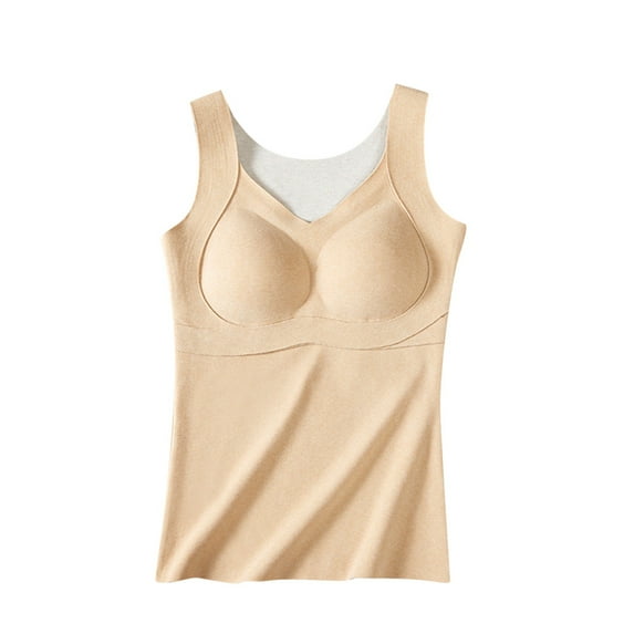 fheaev Thermal Tank Tops for Women With Built-In Bra Self-Heating Lace Warm Cami Compression Lace Camisole V Neck Slimming Seamless Fleece Bottoming Cold-Proof Underwear