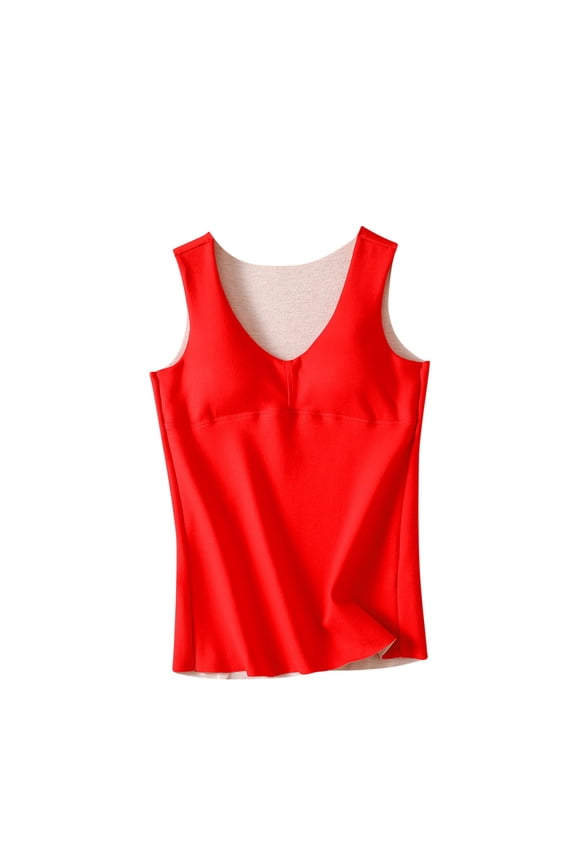 Thermal Tank Tops for Women Winter Solid Color V-Neck Sleeveless Chest Cushion Heating Warm Seamless Cold-Proof Thermal Underwear Cold Weather Fit Warm Base Layer Outfits