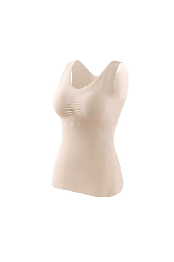 Thermal Tank Tops for Women Winter Solid Color V-Neck Sleeveless Chest Cushion Heating Warm Seamless Cold-Proof Thermal Underwear Cold Weather Fit Warm Base Layer Outfits