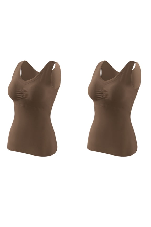 Thermal Tank Tops for Women Winter Solid Color V-Neck Sleeveless Chest Cushion Heating Warm Seamless Cold-Proof Thermal Underwear Cold Weather Fit Warm Base Layer Outfits