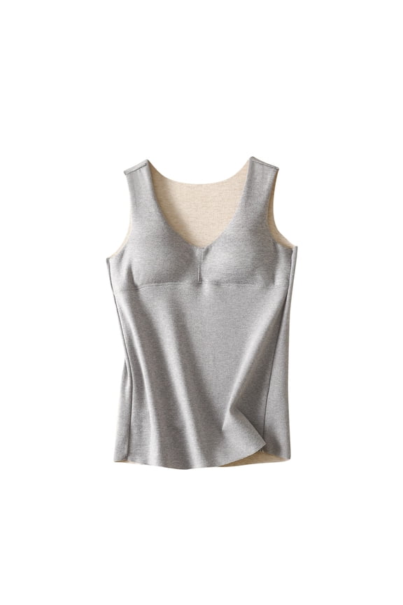 Thermal Tank Tops for Women Winter Solid Color V-Neck Sleeveless Chest Cushion Heating Warm Seamless Cold-Proof Thermal Underwear Cold Weather Fit Warm Base Layer Outfits