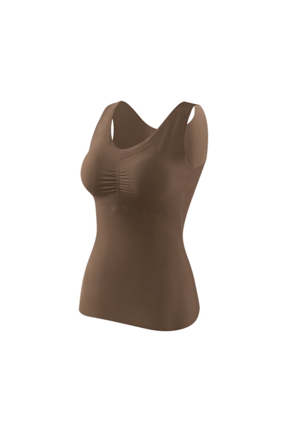 Thermal Tank Tops for Women Winter Solid Color V-Neck Sleeveless Chest Cushion Heating Warm Seamless Cold-Proof Thermal Underwear Cold Weather Fit Warm Base Layer Outfits