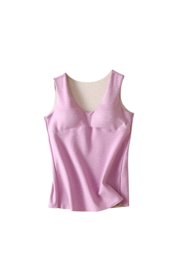 Thermal Tank Tops for Women Winter Solid Color V-Neck Sleeveless Chest Cushion Heating Warm Seamless Cold-Proof Thermal Underwear Cold Weather Fit Warm Base Layer Outfits