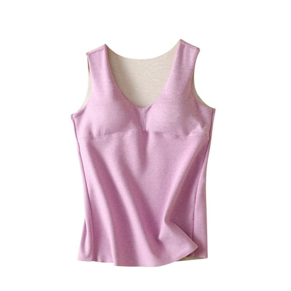 fheaev Thermal Tank Tops for Women Winter Solid Color V-Neck Sleeveless Chest Cushion Heating Warm Seamless Cold-Proof Thermal Underwear Cold Weather Fit Warm Base Layer Outfits