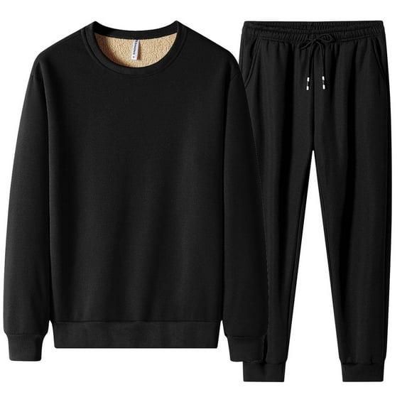 fheaev Thermal Underwear Set for Men Fleece Lined Base Layer Men Cold Weather Top Bottom for Outdoor Running Fitness Long Sleeved Round Neck Shirt Set Warm Pullover Top Two-Piece Set