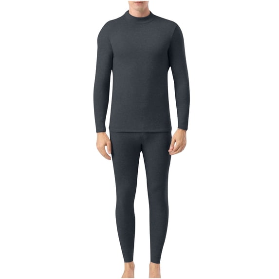 fheaev Thermal Underwear Set for Men Casual Solid Color Base Layer Cold Weather Bottom Top Long Sleeved Round Neck Shirt Set