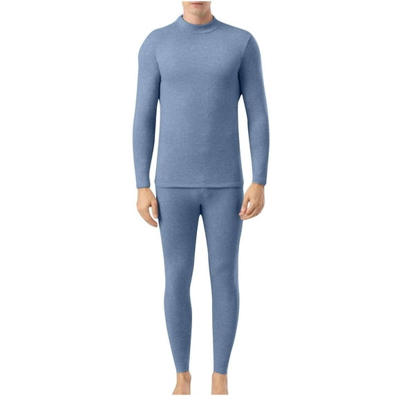 fheaev Thermal Underwear Set for Men Casual Solid Color Base Layer Cold Weather Bottom Top Long Sleeved Round Neck Shirt Set