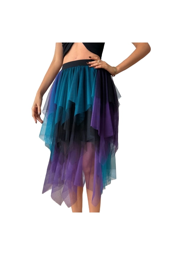 Tulle Skirts for Women Mid-Length High-Waisted Layered Asymmetrical A-Line Party Club Midi Skirt