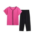 thumbnail image 1 of fheaev Two Piece Pajama Set For Women 2 Piece Set Round Neck Short Sleeve Tops Pants Set Soft Pjs Set Nightwear Sleepwear Pajama Set For Women, 1 of 3