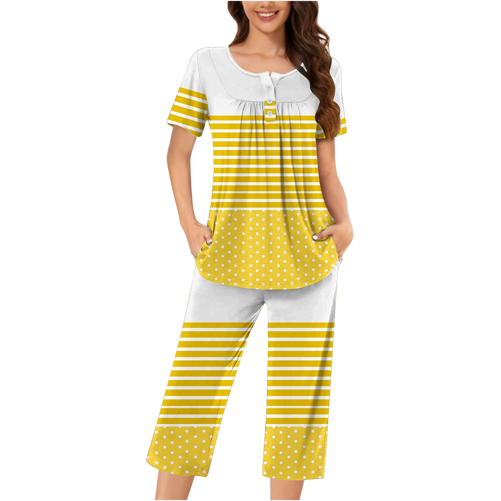 Two Piece Long Sleeve with Built In Bra Loungewear Pyjamas