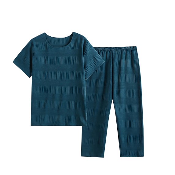 fheaev Two Piece Pajama Set For Women 2 Piece Set Round Neck Short Sleeve Tops Pants Set Soft Pjs Set Nightwear Sleepwear Pajama Set For Women