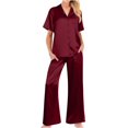 thumbnail image 1 of fheaev Two Piece Pajama Set For Women Pajamas Sets 2 Piece Summer Spring Outfits Matching Vacation Clothes Short Sleeve Top Wide Leg Pants Set With Pockets, 1 of 8