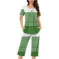 thumbnail image 1 of fheaev Two Piece Pajama Set For Women Round Neck Short Sleeve Blouse Sleepwear Soft Down Pjs Set Nightwear With Capri Pants Pajama Set For Women, 1 of 5