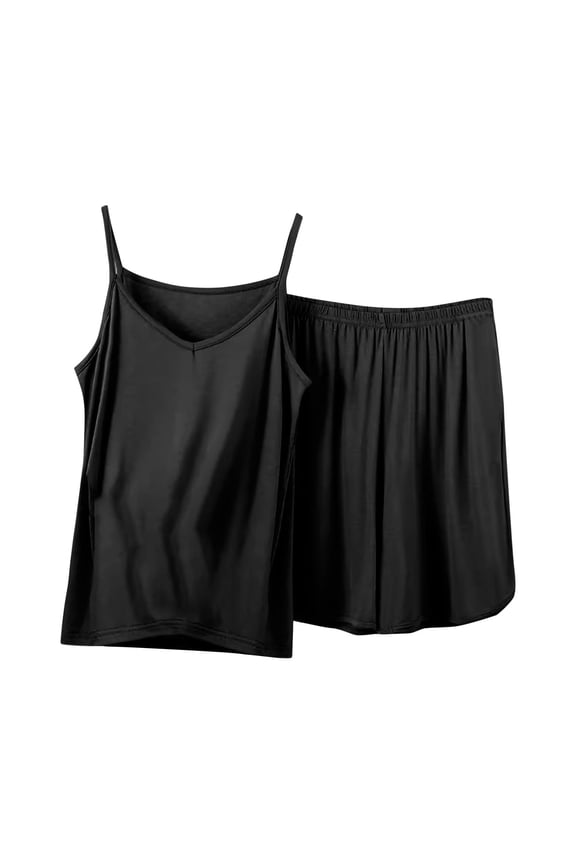 Two Piece Pajamas For Women Summer Thin Casual Loose V-Neck Versatile Home Slim Sleeveless Top Shorts Two-Piece Set Underwear Nightdress Pjs Sets For Summer 2024