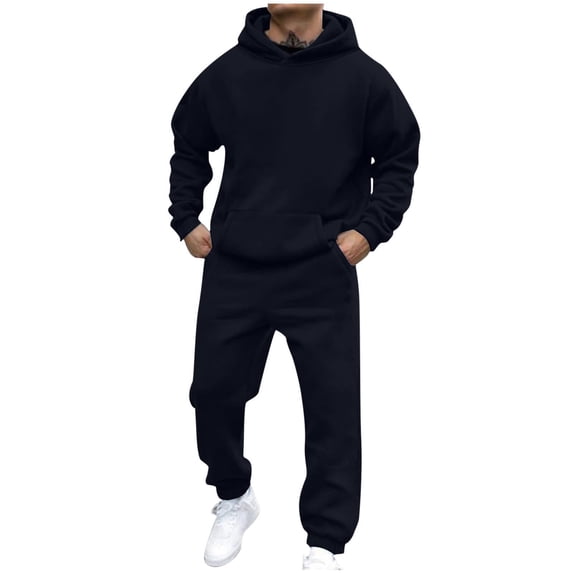 fheaev Two-Piece Tracksuit for Men Casual 2 Piece Outfits Hoodie Hooded Sweatshirt Joggers Sweatpants Sport Pant Set Winter Sweatsuit Set with Pockets