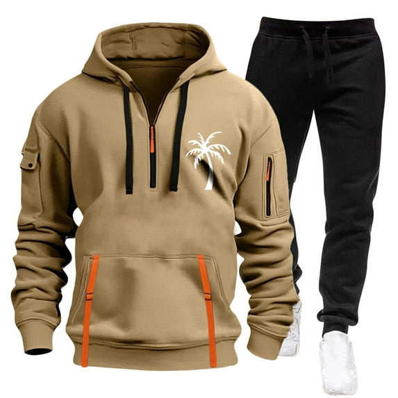 fheaev Two-Piece Tracksuit for Men Fleece Lined Hoodie And Joggers Set Casual Solid Color Sweatsuit with Drawstring Long Sleeve Hooded Sweatshirt And Sweatpants with Pockets